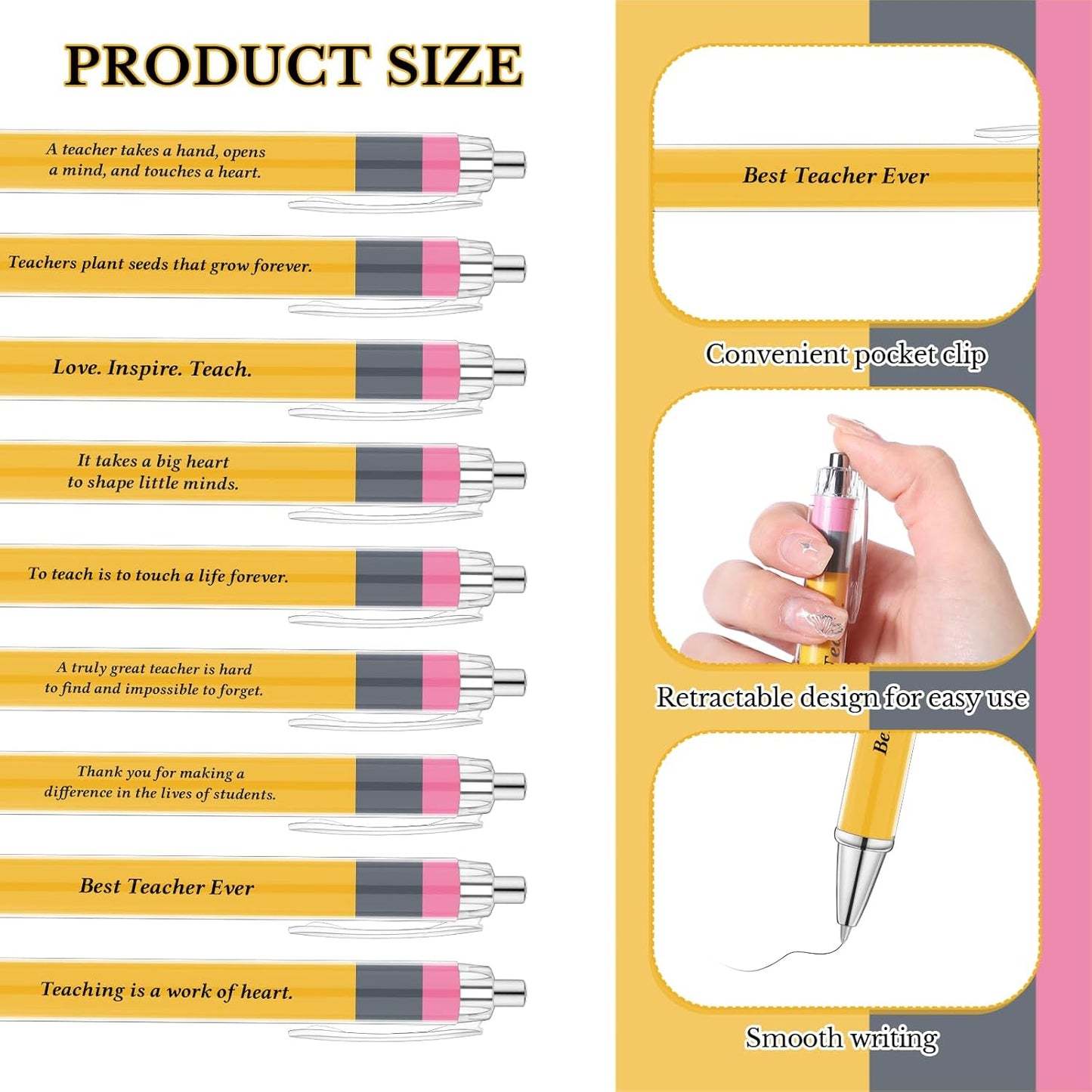 54 Pcs Back to School Teachers Pens Bulk Teacher Appreciation Gifts Inspirational Yellow Retractable Ballpoint Pens for Coworker Staff Thank You Gifts Office Writing Stationary Supplies