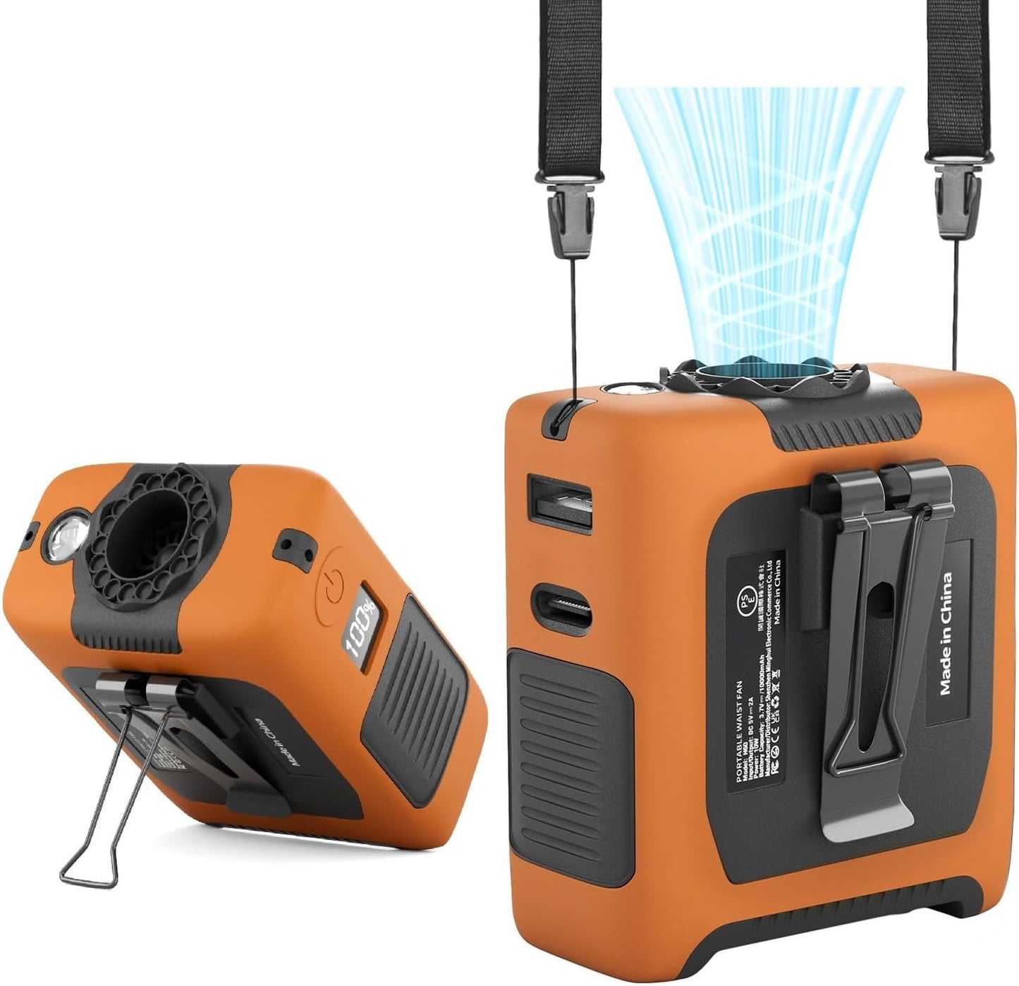 10000mAh Draagbare Middellyfwaaier met Flitslig - 5 Spoed - Oranje