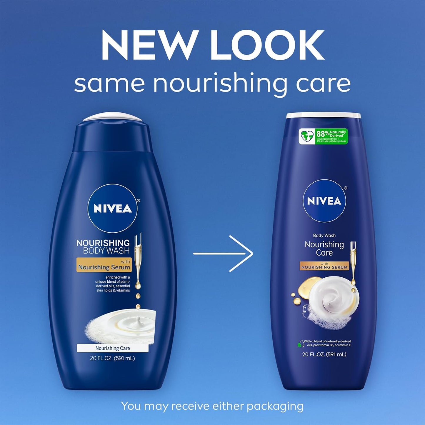 NIVEA Nourishing Care Body Wash with Nourishing Serum, Moisturizing Body Wash for Women, Enriched with Provitamin B5 and Vitamin E, 20 Fl Oz Bottle - 3PK
