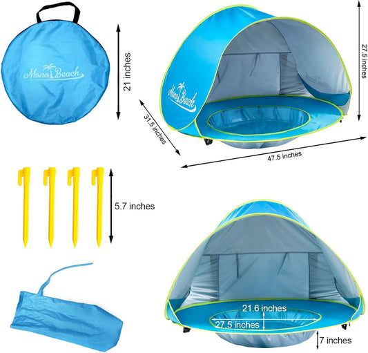 Monobeach Baba Strandtent Opspring Draagbare Skadu Swembad UV-Beskerming Sonbeskermer vir Baba