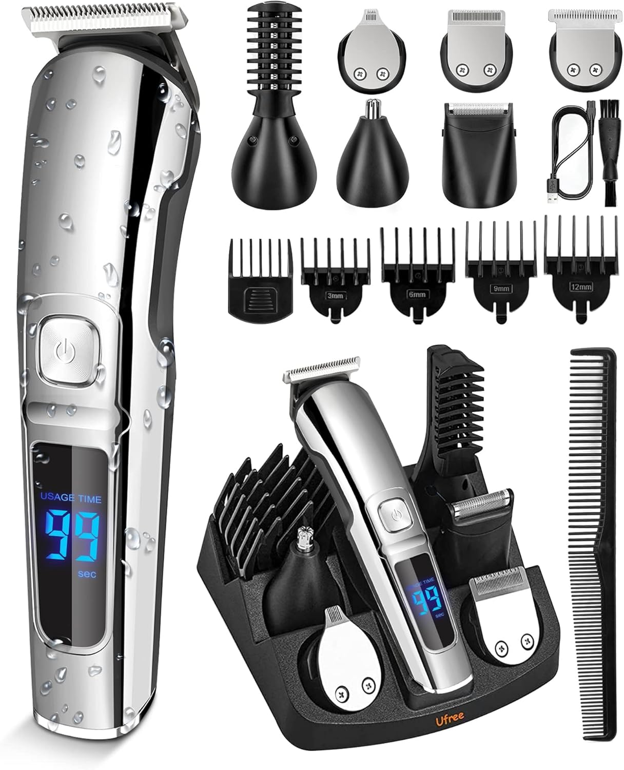 Beard Trimmer with T Blade Trimmer for Men, Beard Grooming Kit, Gifts for Men, Wet & Dry, Rechargeable