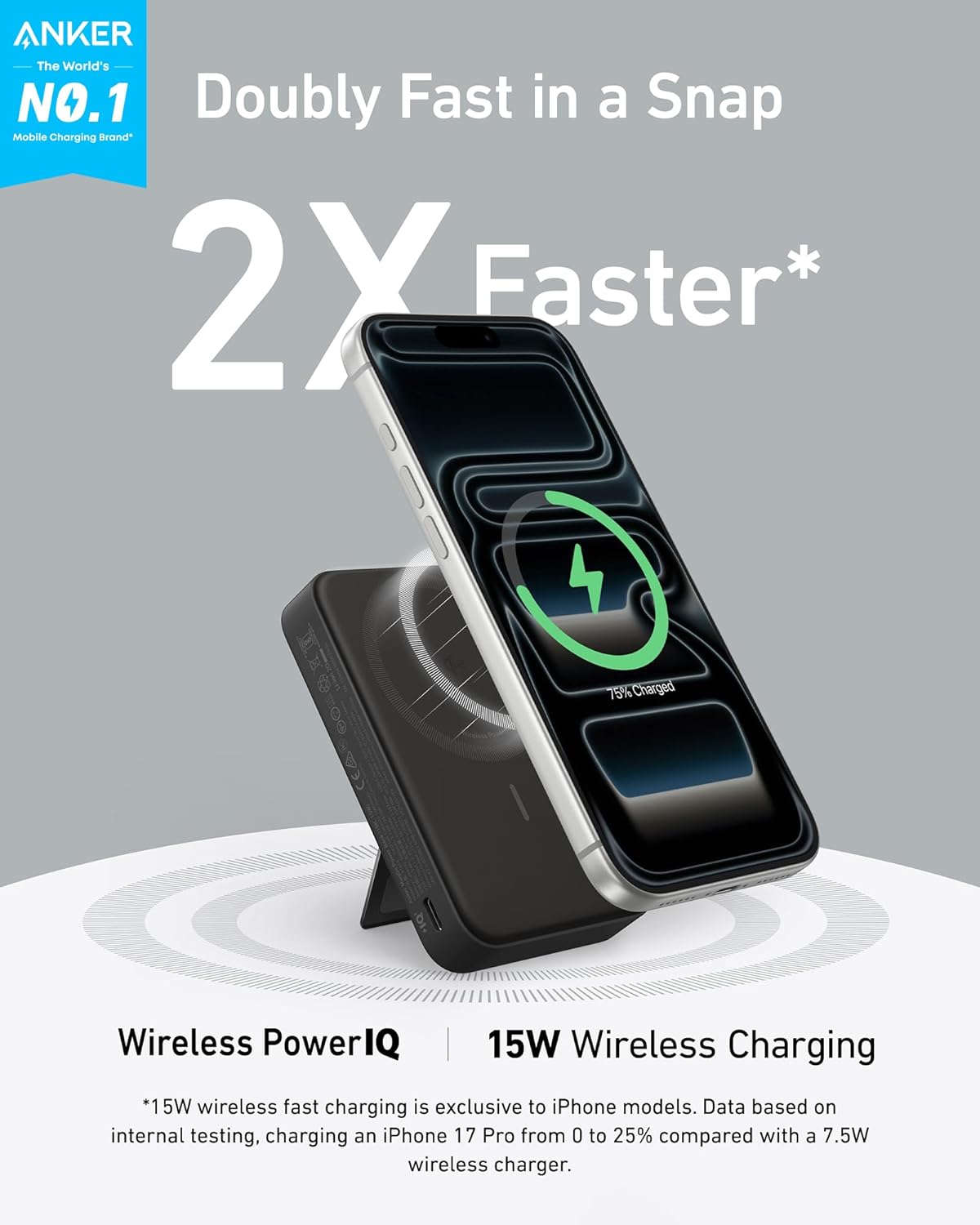 Power Bank, Qi2 Certified 15W Ultra-Fast MagSafe-Compatible Portable Charger, 10,000mAh Battery Pack with Smart Display and Foldable Stand - Black (Copy)