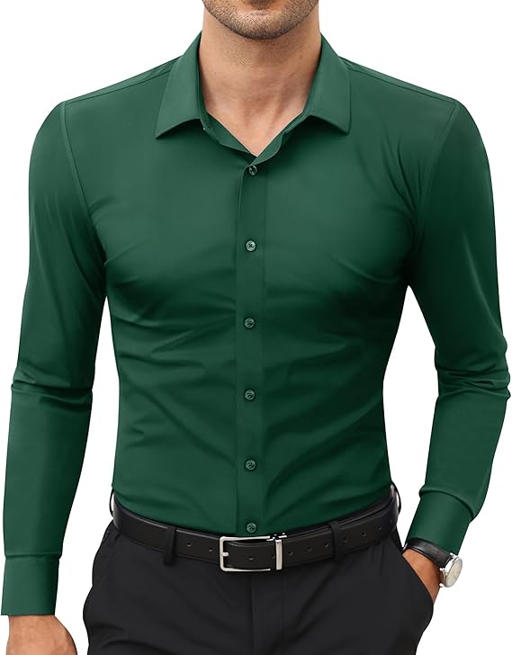 Mans Langmou Slim Fit, Spiervas, Kreukelvry, Knoop-af Rekbaar