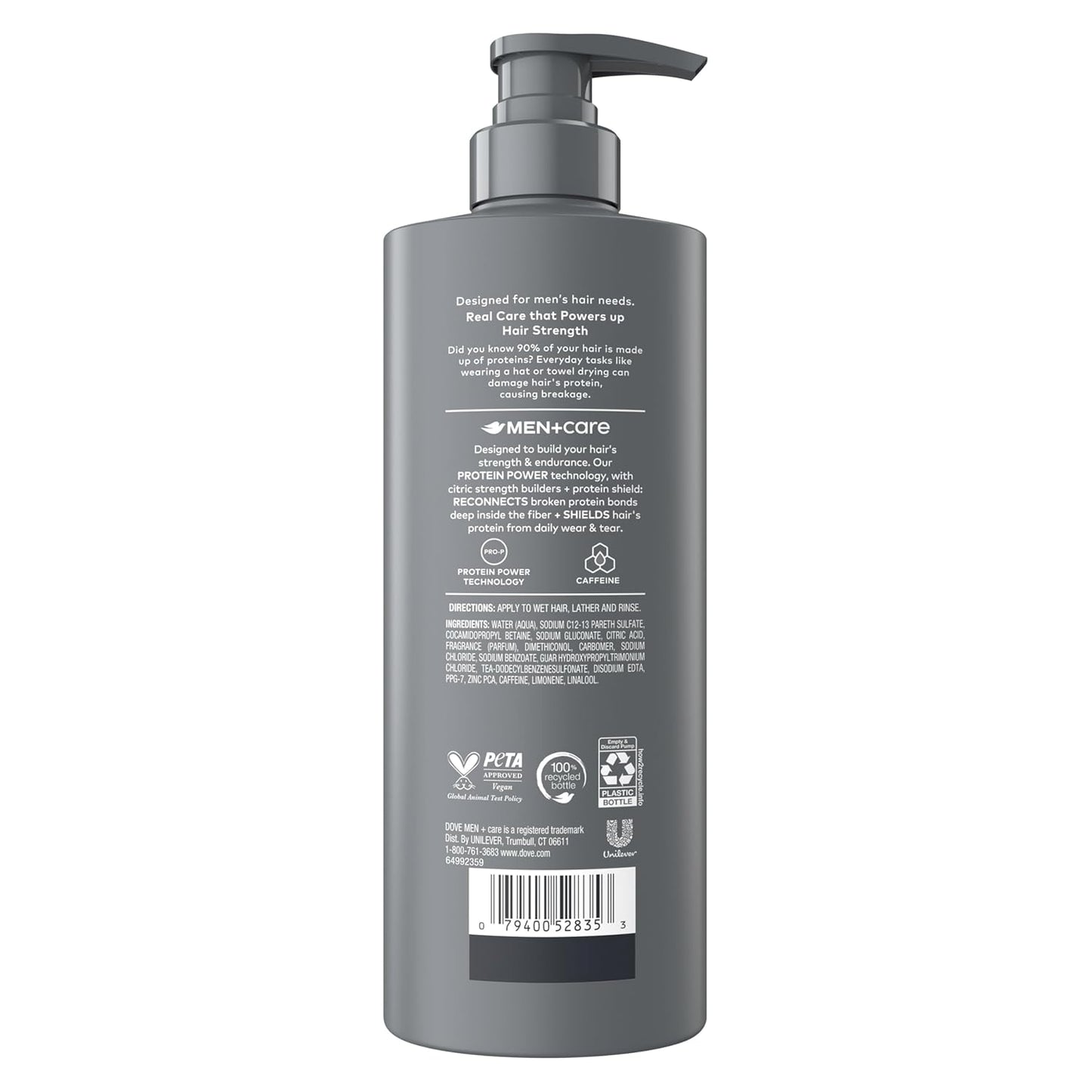 Dove Men+Care Shampoo Hydration Fuel to Seal Moisture & Smooth Hair, with Caffeine, 18 FL OZ (2 CT)
