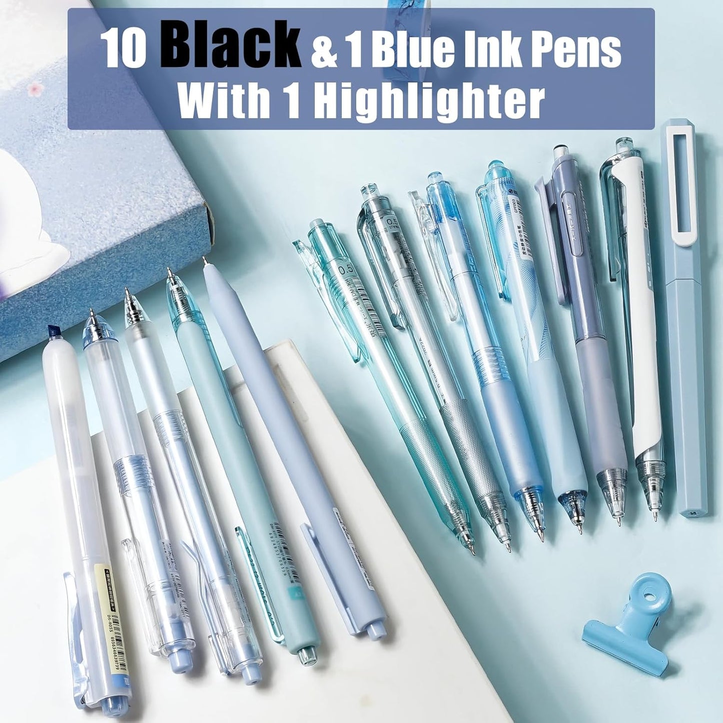Ocean Series Gel Pens, Black & Blue Ink w/ 0.5 mm Fine Point, Cute School Office Supplies Aesthetic Desk Accessories - Set of 12