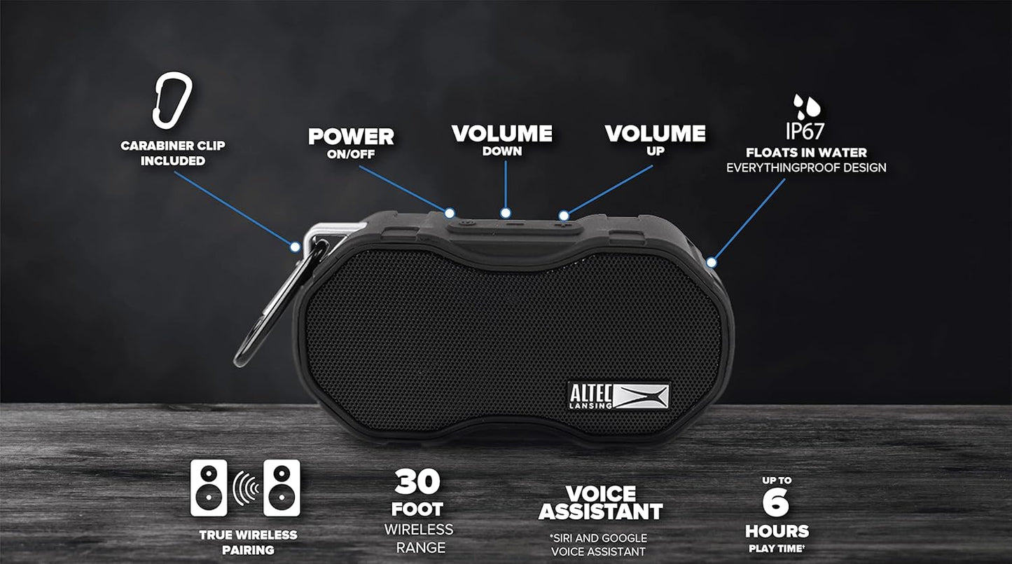 Altec Lansing Baby Boom XL - Waterdigte Bluetooth-luidspreker, draadloos en draagbaar vir reis en buitegebruik, diep bas en harde klank, 1 Pak, Swart