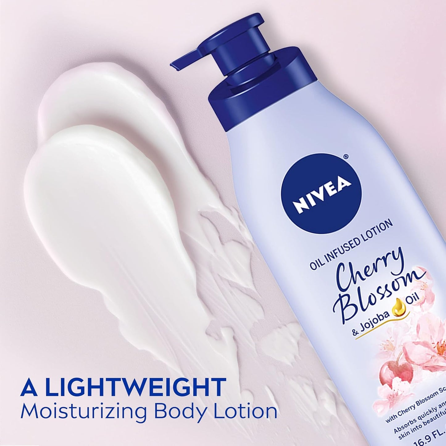 NIVEA Oil Infused Cherry Blossom and Jojoba Oil Body Lotion for Women, Fast-Absorbing and Non-Greasy Cherry Blossom Scented Lotion Moisturizes for 48 Hours, 16.9 Fl Oz Pump Bottle - (2PK)