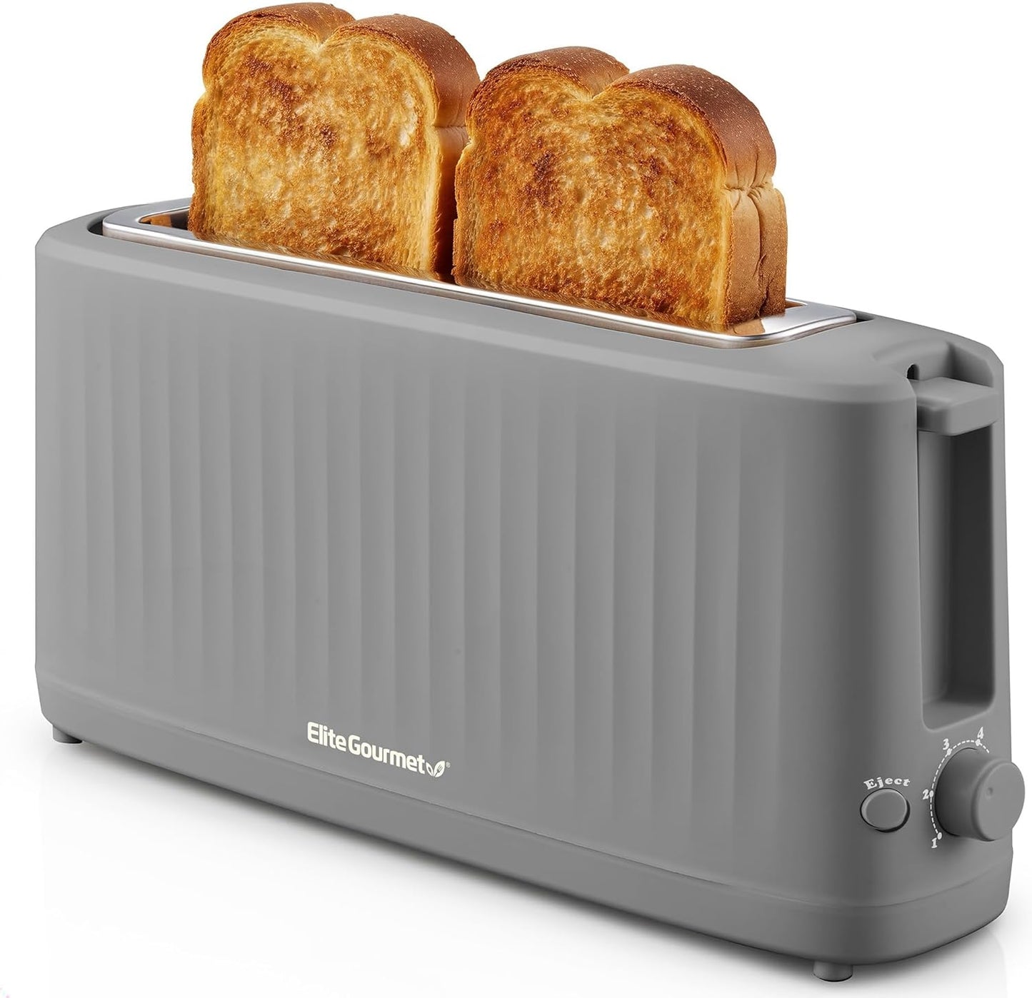 Gourmet Slim Broodrooster met Twee Langgleuwe, Koelaanraak-omhulsel, 6 Verbruiningsvlakke, Ekstra-wye 1.5" Gleuf vir Artisan Brood, Bagels, Wafels en Engelse Muffins - Grys