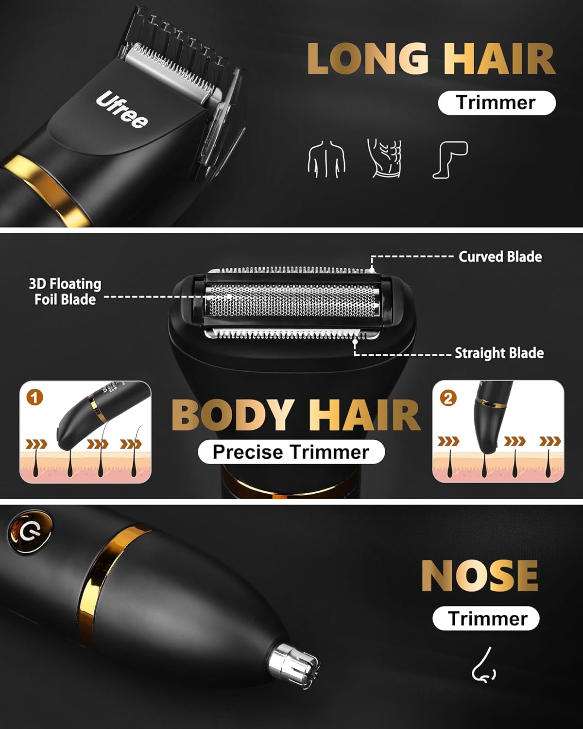 Body Hair Trimmer for Men, Manscape Ball Pubic Hair Trimmer, 3 in 1 Body Grooming Kit for Groin, Waterproof Body Electric Shaver Razor, Grooming for Face and Body, Gifts for Men, Black