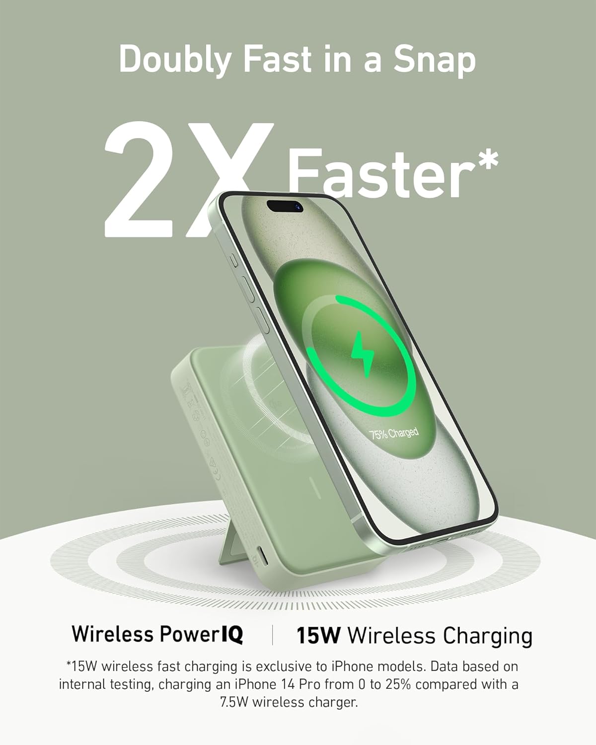 Power Bank, Qi2 Certified 15W Ultra-Fast MagSafe-Compatible Portable Charger, 10,000mAh Battery Pack with Smart Display and Foldable Stand - Green (Copy)