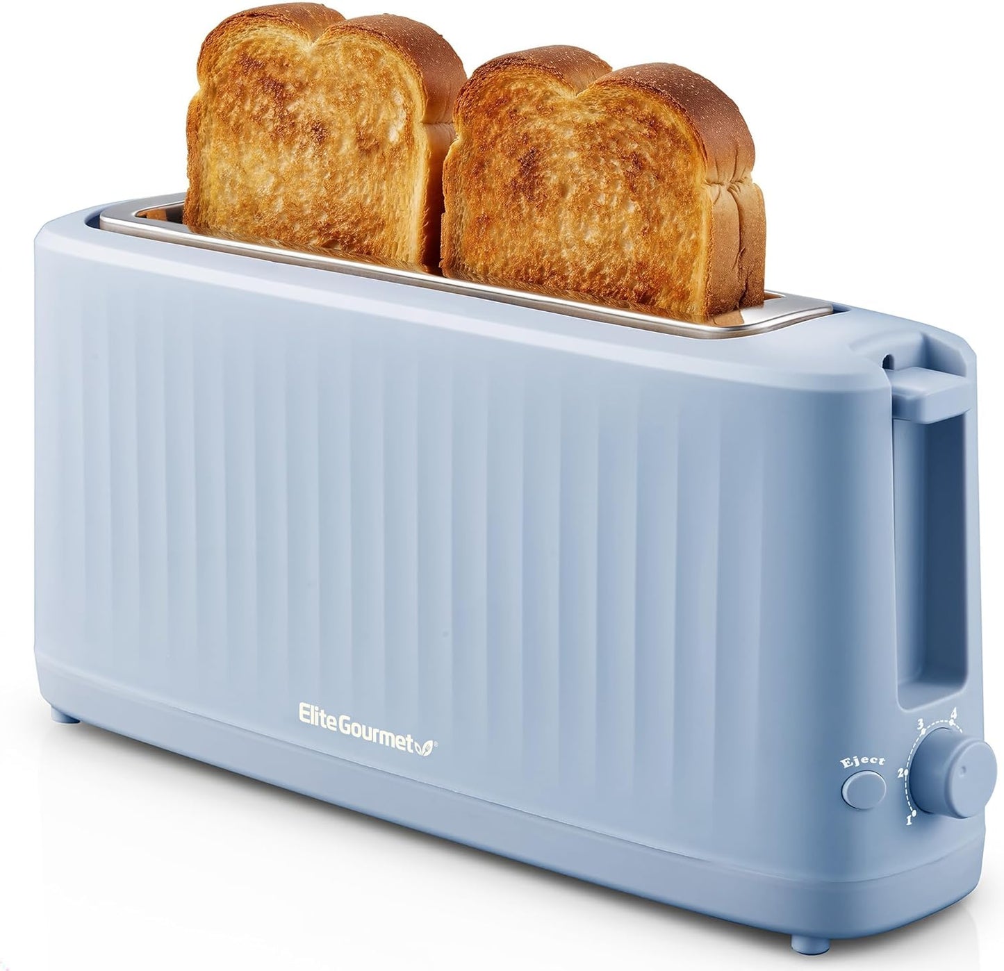 Gourmet Slim Broodrooster met Twee Langgleuwe, Koel-om-aan-te-Raak, 6 Bruiningsgrade, Ekstra Wye 3.8 cm Gleuf vir Vakmansbrood, Bagels, Wafels en Engelse Muffins - Oseaanblou