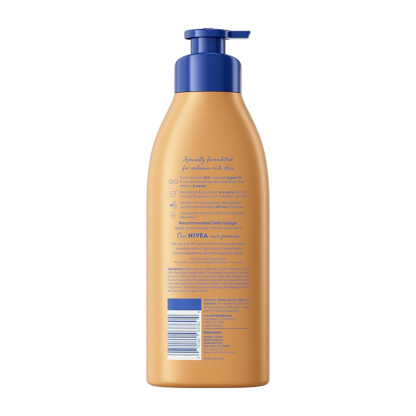 NIVEA Skin Firming Melanin Beauty & Hydration Body Lotion with Q10 and Argan Oil, Firmer Skin 16.9 Fl Oz Pump Bottle - (2PK)