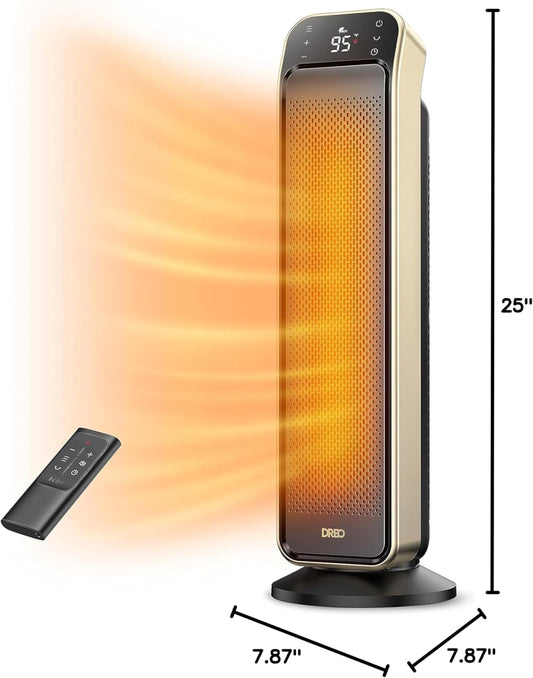 Ruimteverwarmer Binne, 25" 11.5vt/s Vinnige Draagbare Verwarmer met Afstandbeheer en Termostaat, 3 Modes vir Binnegebruik Groot Kamer - Goud