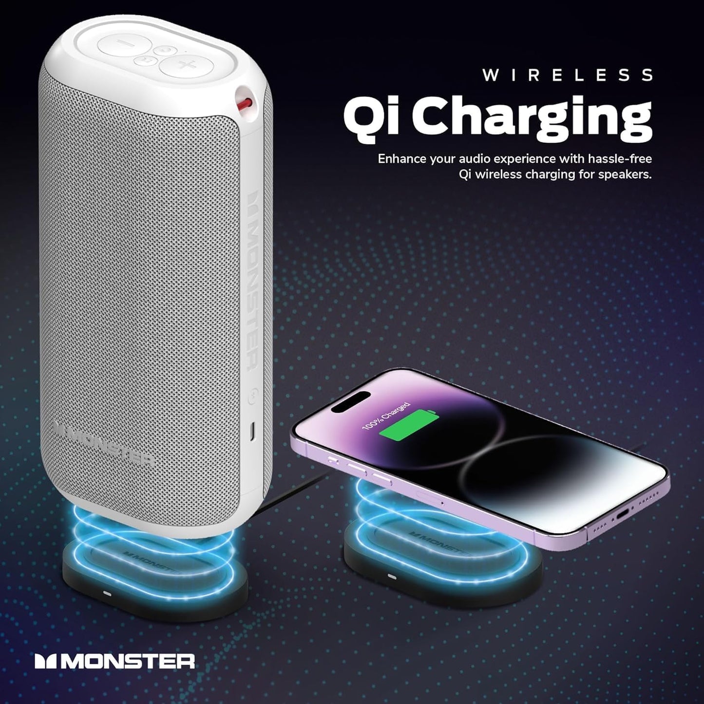 Monster DNA Max Portable Bluetooth Speaker, Loud Speaker with 360 Bass Sound and 10W Wireless Charging Pad, IP67 Waterproof - Indoor and Outdoor Use