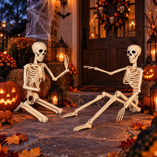 (2 Pack) - 36" Halloween Posable Skeletons, 3 FT Halloween Skeleton Decorations