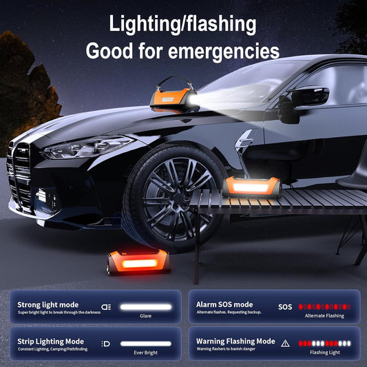 Motoraansitter met Lugkompressor 6000A, 800 Lumen LED-lig en 180PSI Draagbare Battery Aansitboks (9L Petrol of 8L Diesel), 12V Motorband-opblaaspomp en Aansitter Kombinasie met LCD-skerm (Oranje)