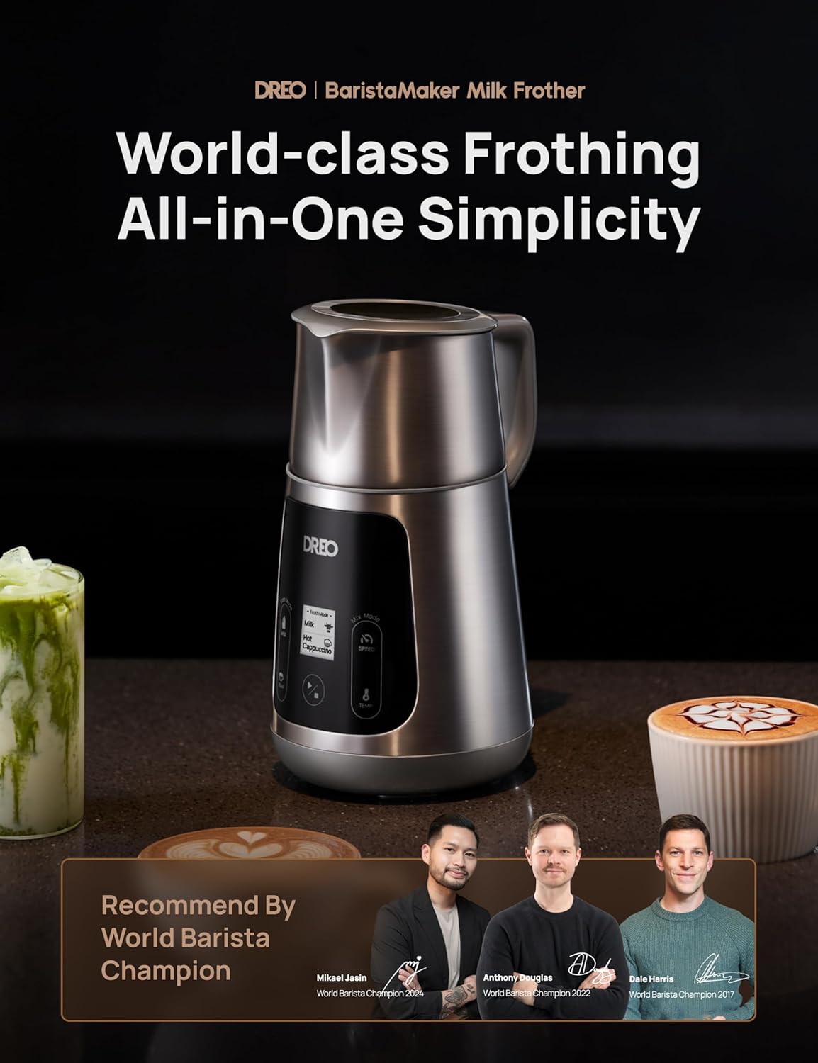 Melkskuimer Alles-in-1 Elektriese 15oz/450ml Outomatiese Skuimskuimer vir Latte Art-vlak Mikroskuim, 30+ Drankies, Maklik om Skoon te Maak, Skottelgoedwasser Veilig, LED-skerm