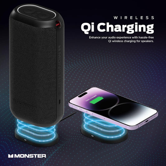 Monster DNA Max Draagbare Bluetooth-luidspreker, Harde Draagbare Luidspreker met 360 Bas Klank en 10W Qi Gesertifiseerde Draadlose Laaiblok, IP67 Waterdig – vir Reis, Binne- en Buitegebruik