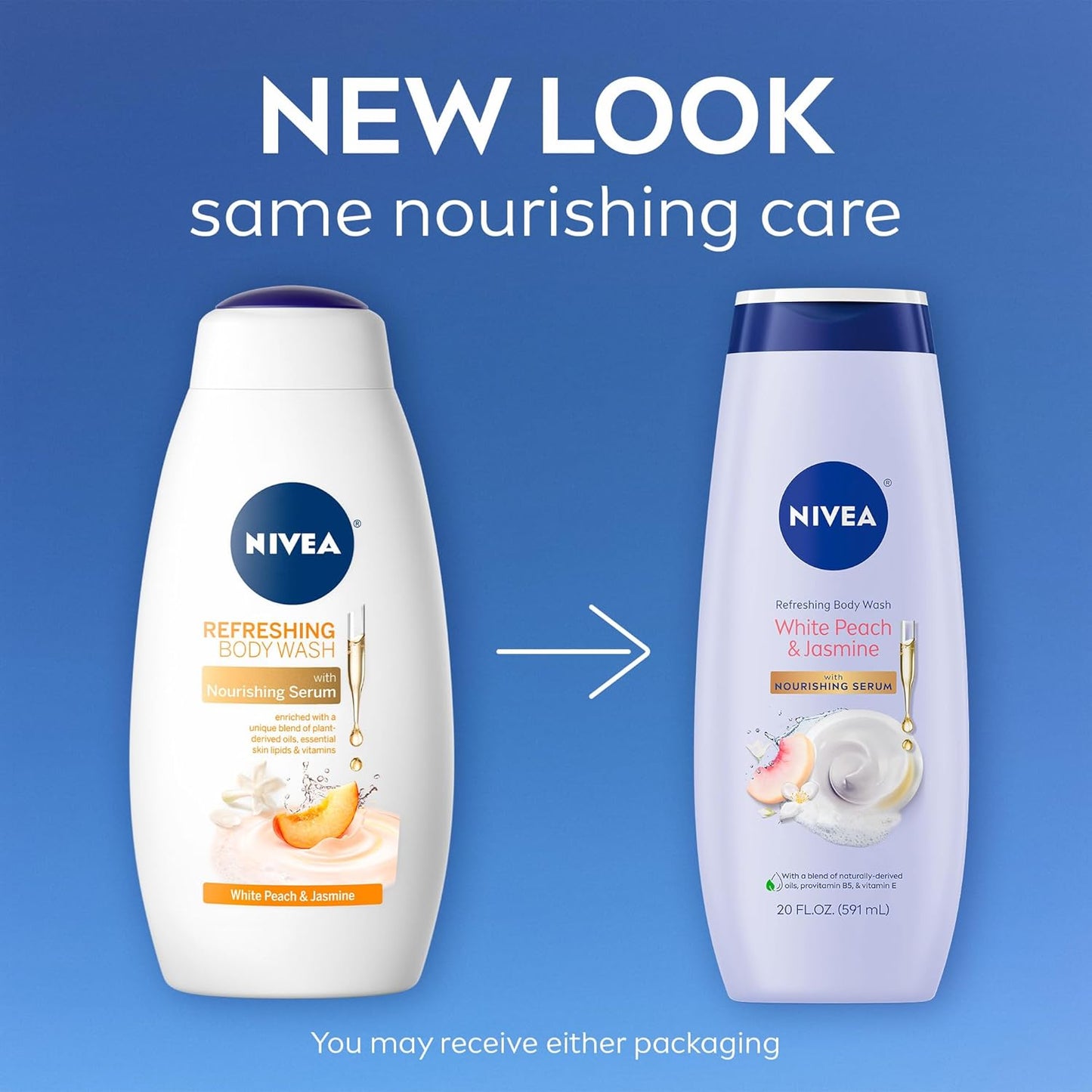 NIVEA Refreshing White Peach and Jasmine Body Wash with Nourishing Serum, Scented Body Wash - 20 Fl Oz 3 Bottles