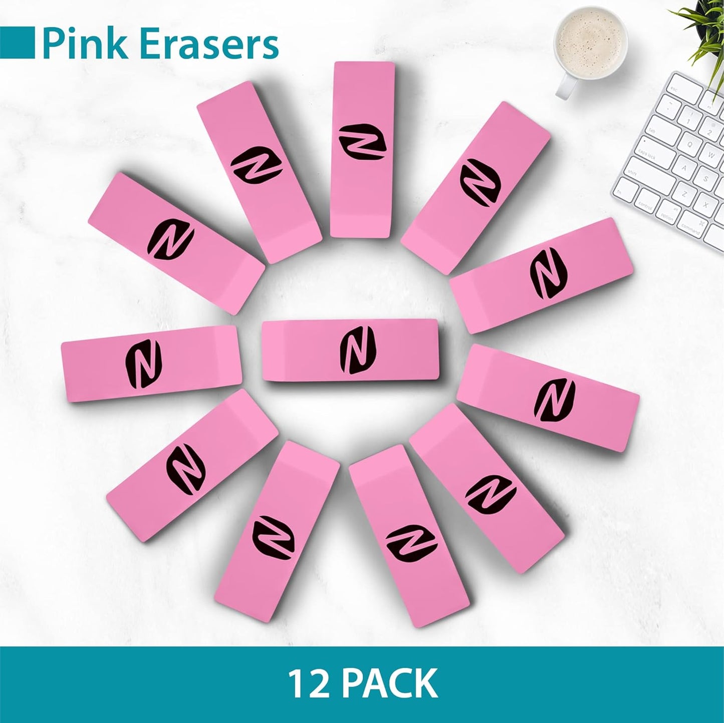 Pink Pencil Erasers – 12-Pack Latex-Free Erasers for Kids, Teachers, School Supplies, Art, and Office Use – Soft, Smudge-Free, Classroom Essentials