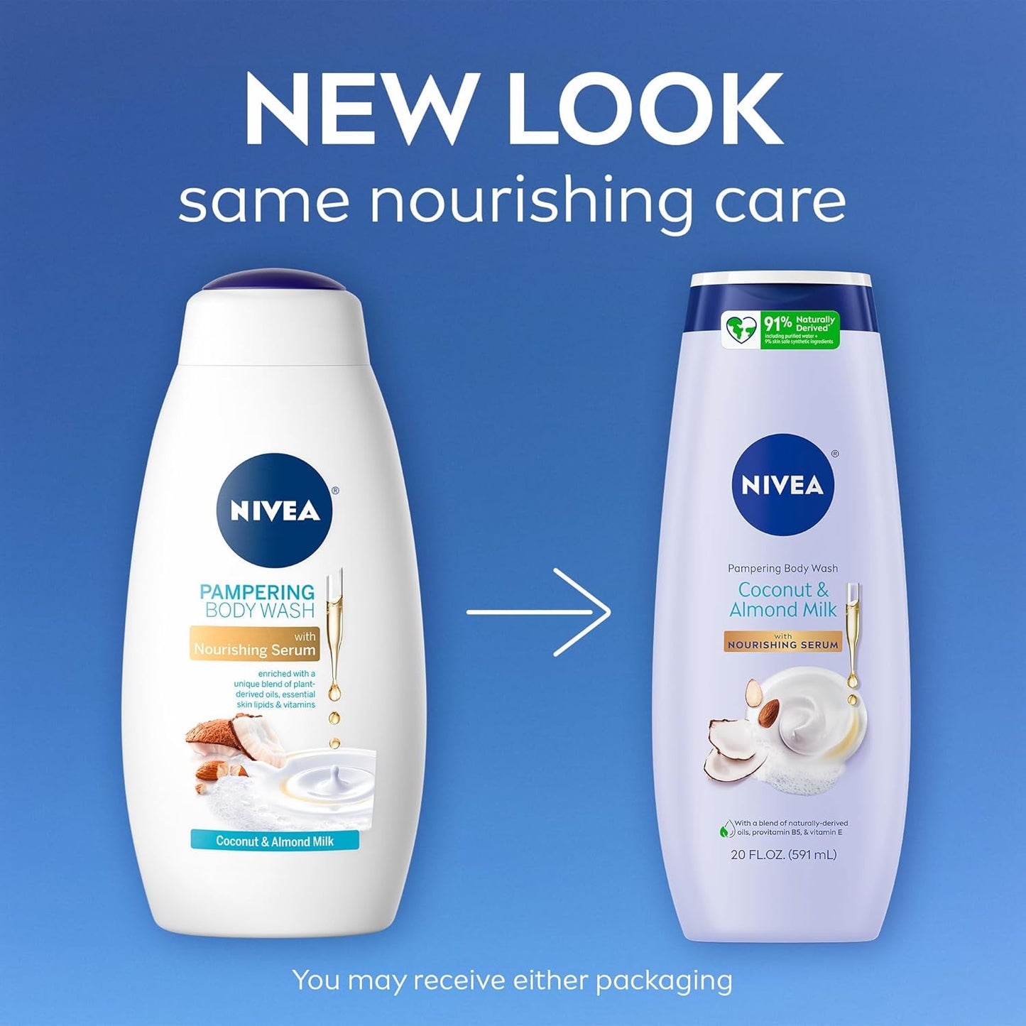 NIVEA Pampering Coconut and Almond Milk Body Wash with Nourishing Serum, Moisturizing Body Wash - 20 Fl Oz - (3 Bottles)