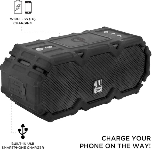 Altec Lansing LifeJacket - Waterdigte Bluetooth-luidspreker, duursame en draagbare luidspreker met Qi-draadlose laai en stemassistent, swart