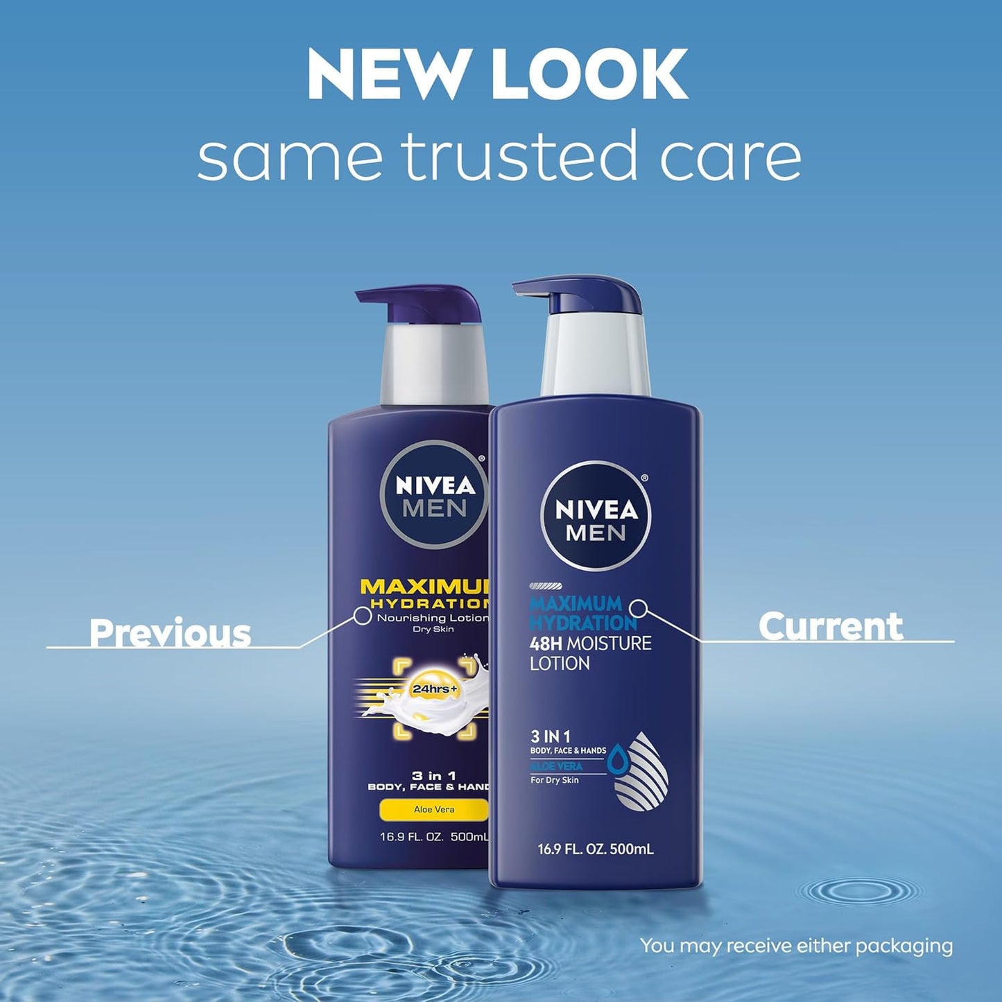NIVEA MEN Maximum Hydration 48-Hour Moisture Body Lotion for Dry Skin, Aloe Vera Lotion for Men, 3-in-1 Body, Face and Hands, Dermatologically-Tested, 16.9 Fl Oz Bottle (3PK)