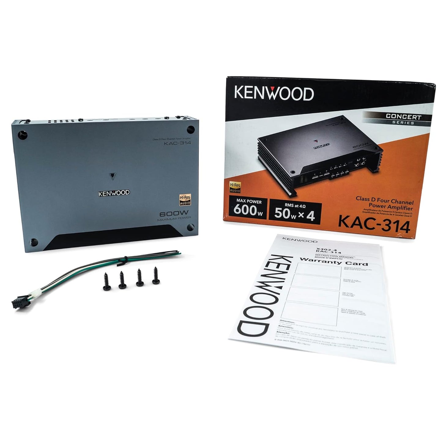 KENWOOD KAC-314-4-kanaal Konsertreeks-motorklankversterker met 50W x 4 @ 4ohms, 75W x 4 @ 2ohms, 600W Maksimum Krag