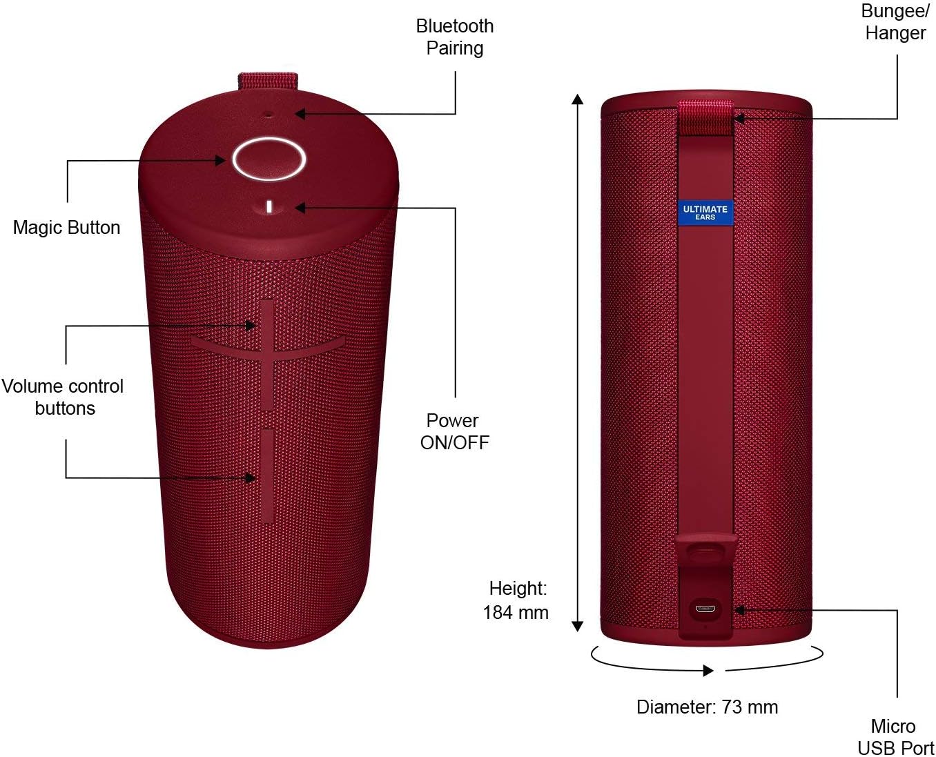 Ultimate Ears Boom 3 Portable Waterproof Bluetooth Speaker - Sunset Red (Renewed)