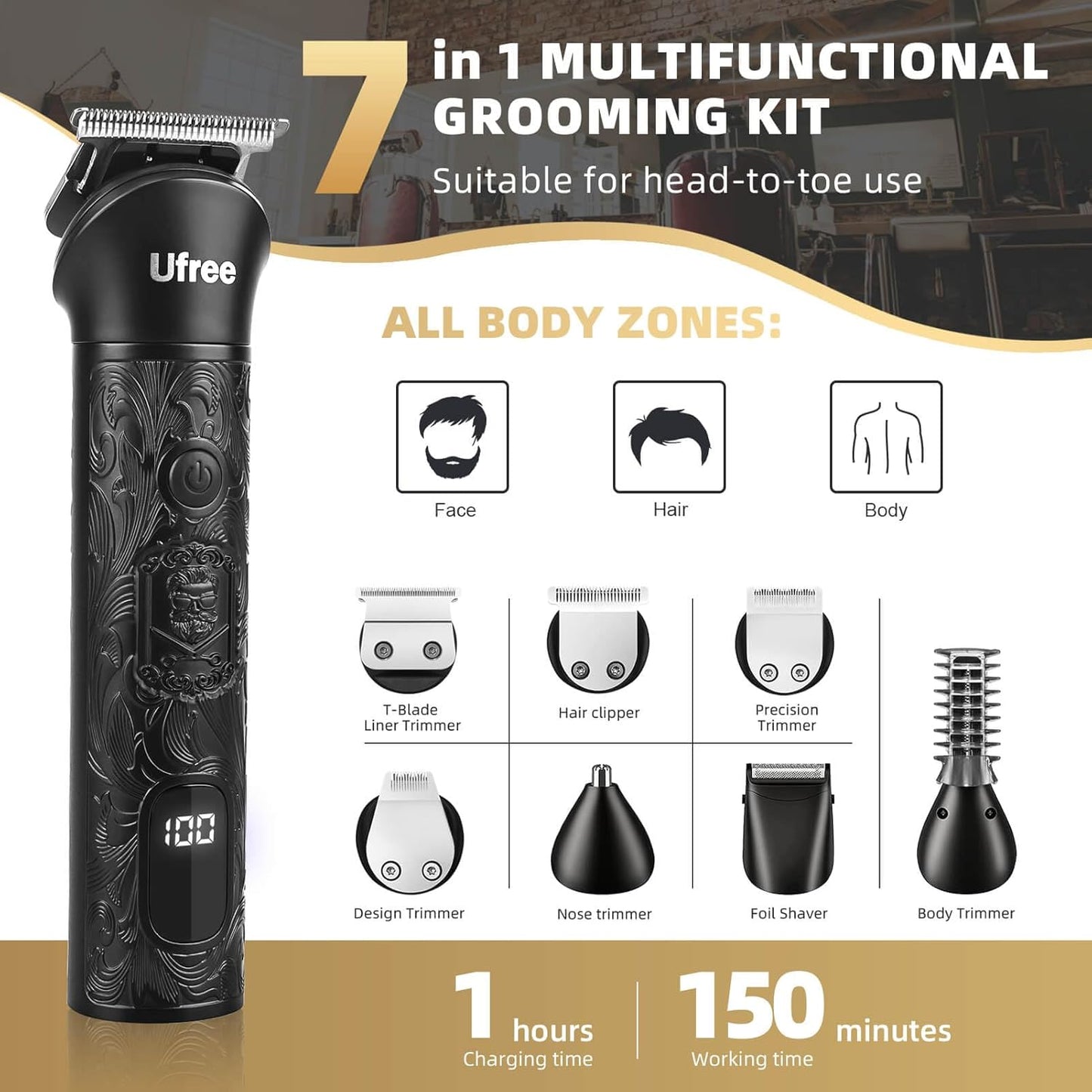 Beard Trimmer for Men, Electric Razor Shavers for Men, Cordless Hair Clippers, 7 in 1 Beard Grooming Kit for Mustache Body Nose Hair and Facial, Gifts for Men…