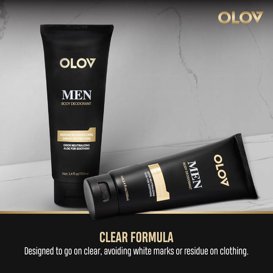 OLOV Deodorant vir Mans UltraPremium Aluminiumvrye Sweetweerder, Deursigtige Formule, Sweet- en Reukbeskerming, Sagte en Gemaklike Geur 3.4fl oz