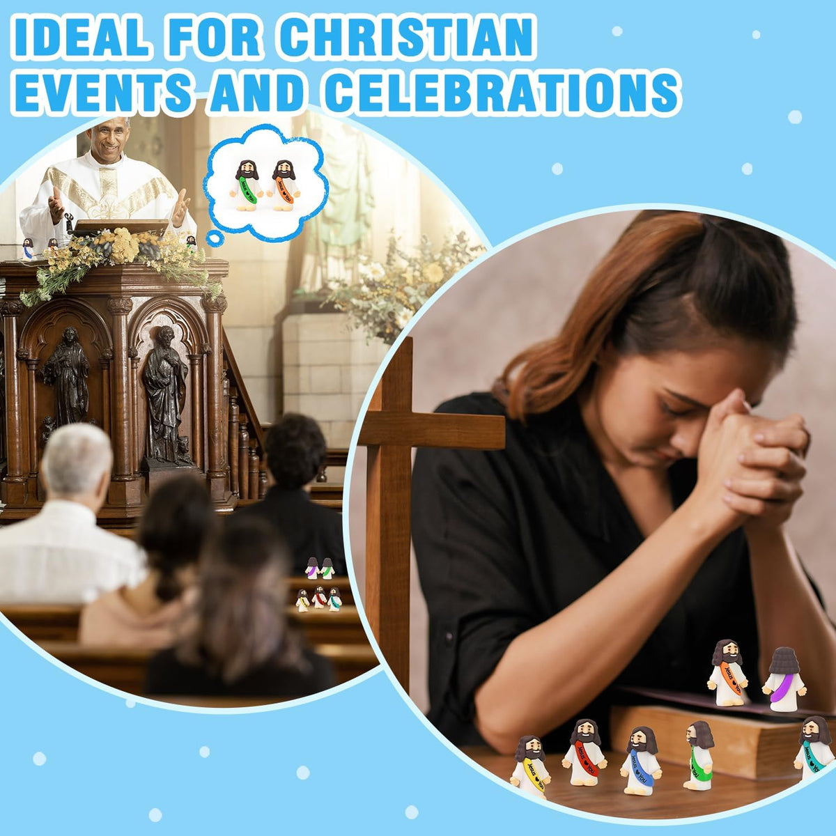 50-210 PCS Mini Jesus Figurines Bulk w/ Pouch-Christian Party Favors Gifts