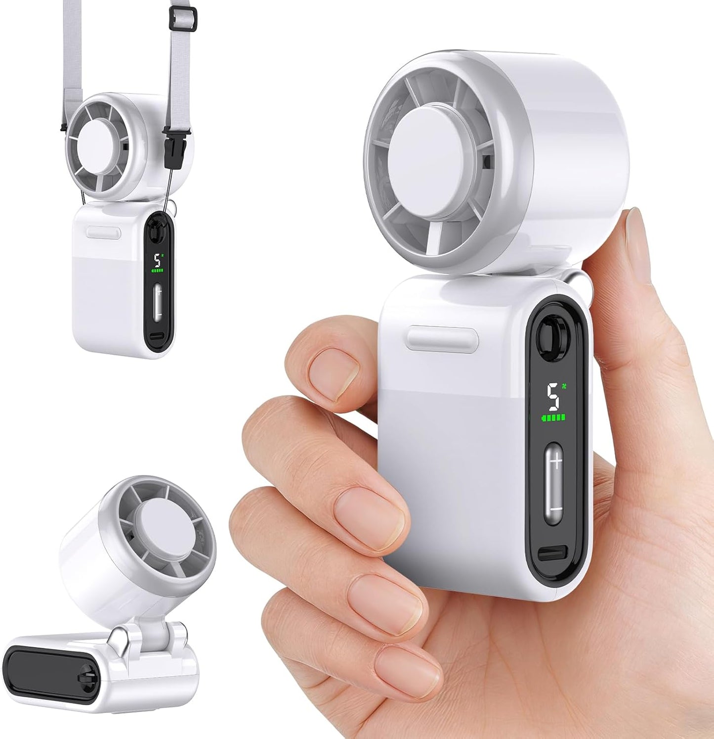 Mini Draagbare Handheld Turbo Waaier 5-Spoed Herlaaibaar - Wit
