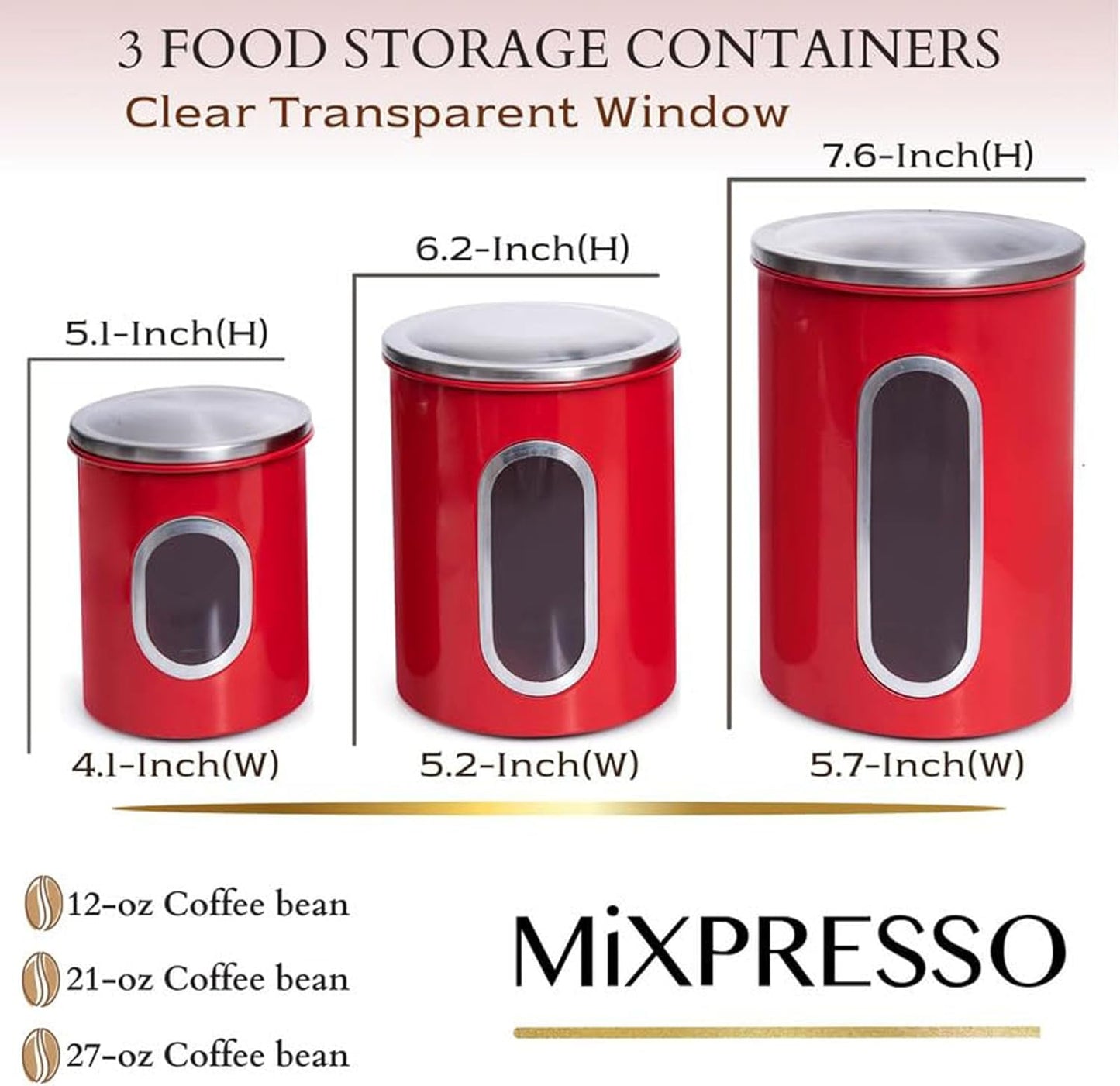 Mixpresso 3-stuk Blou Kanisterstelle Vir Die Kombuis, Lugdigte Kanisterstel Met Deursigtige Venster, Bergingsflesse vir Koffiehouer, Tee-organiseerder & Suikerkanister, Blou Kombuiskansiters