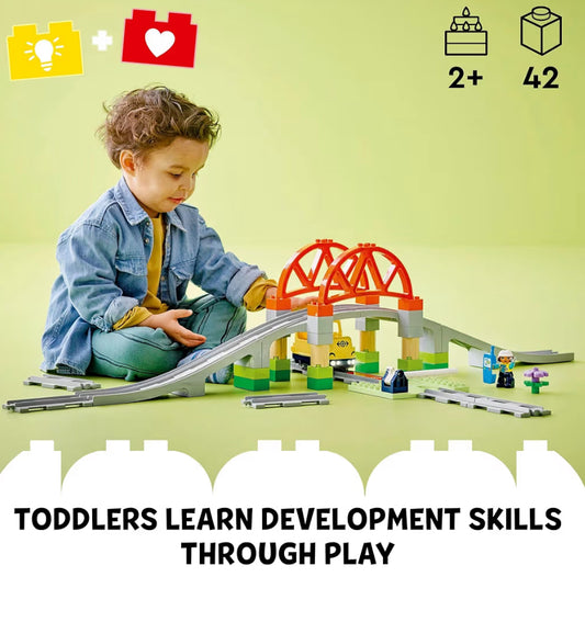 LEGO DUPLO Dorp Treinbrug en Spooruitbreidingstel - 10 Ekstra Stukke Treinspore - Voorskoolse en Peuter Treinstel