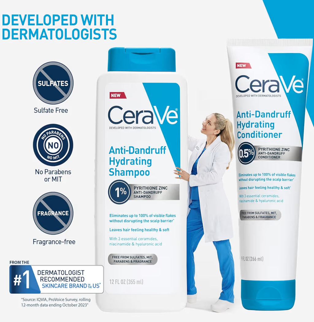 CeraVe Hydraterende Anti-Roos Opknapper, 0.5% Pyrithione Sinks Roosbehandeling m/ Seramiede, Hialuroonsuur & Niasienamied