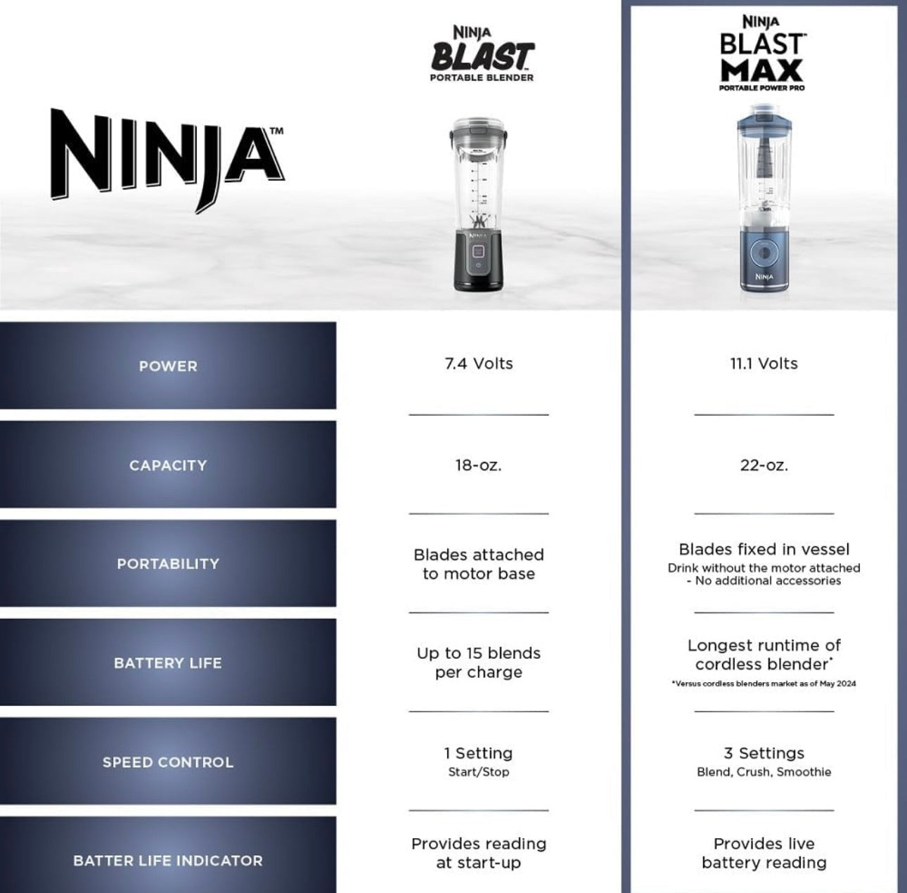 Ninja Blast Max, Portable Blender + Twist & Go, Personal Smoothie, Blend, Ice Crush, 3 Programs, Cordless, 22oz - SEA GLASS, BC251MT
