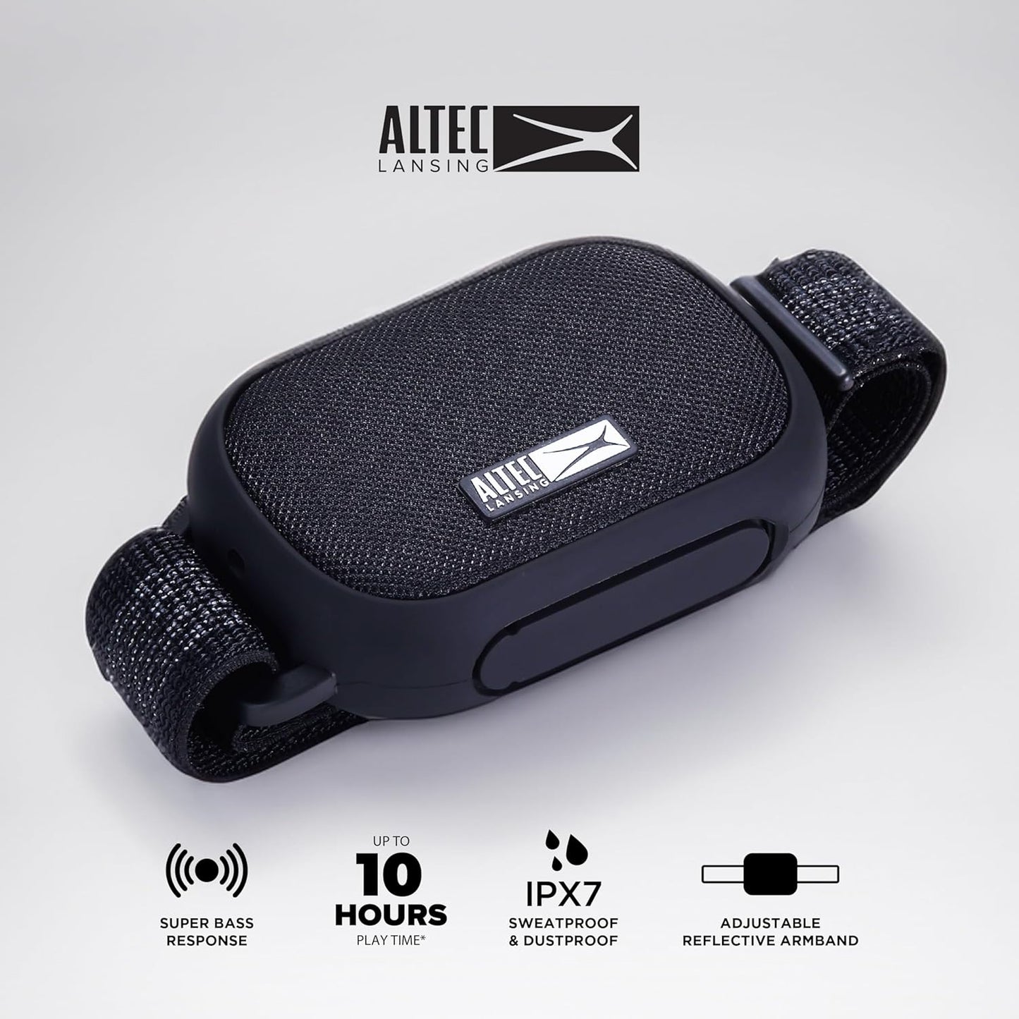 Altec Lansing Sportsarmband-luidspreker met ingeboude fiksheidspoorder, waterdigte Bluetooth-luidspreker, hartklopmonitor-armband, stappenteller, 12-uur speeltyd vir hardloop, stap, buitemuurse aktiwiteite