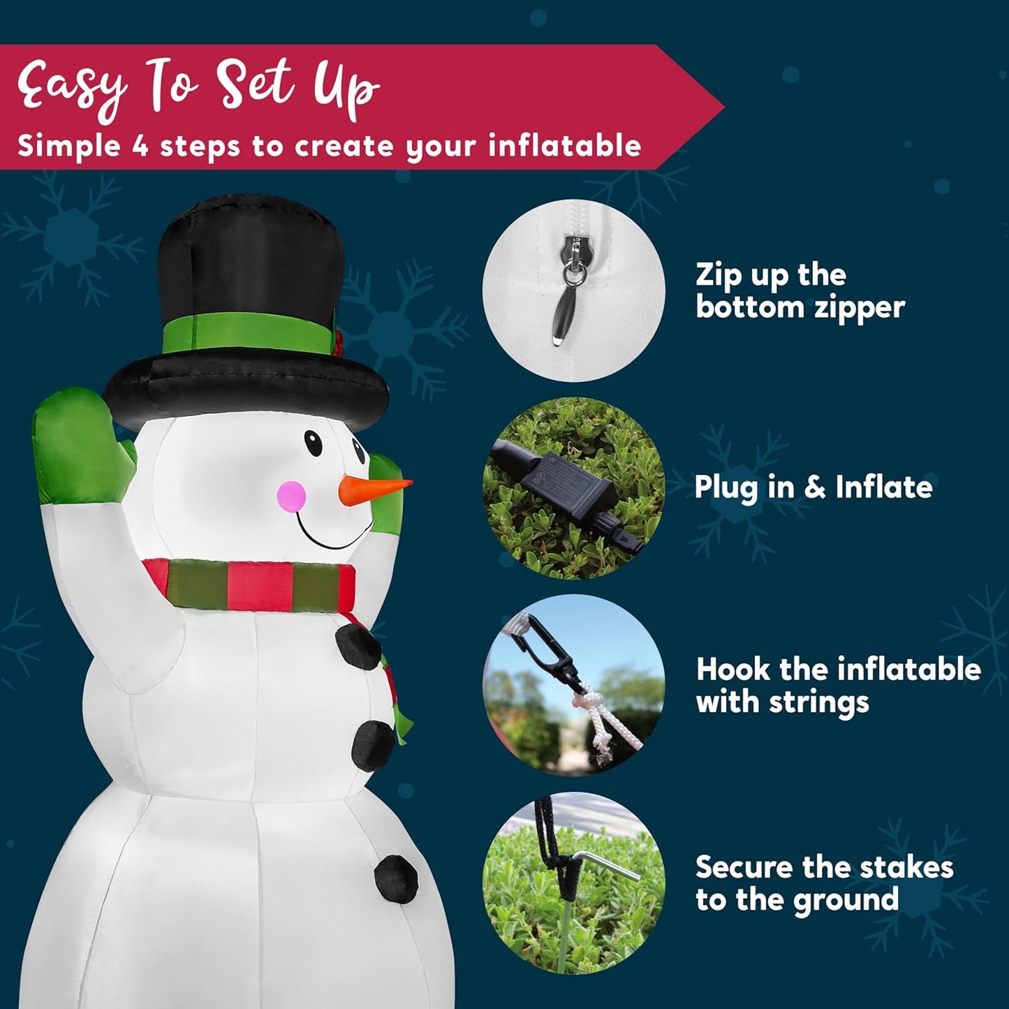 (6 FT) Tall Christmas Inflatables Snowman Decorations w/ Built-in LED with Magic Hat Winter Decoration