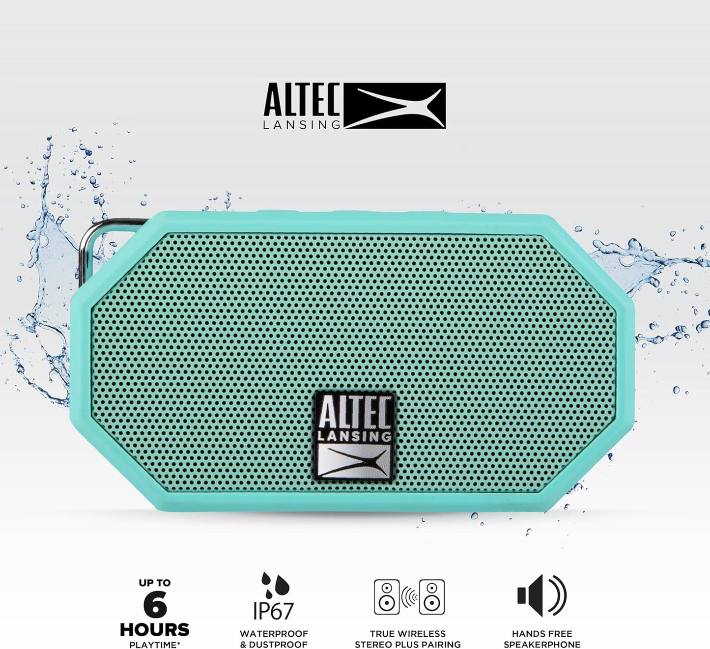 Altec Lansing Mini H2O - Waterdigte Bluetooth-luidspreker, IP67-gesertifiseer en dryf in water, kompakte en draagbare luidspreker vir stap, kamp, swembad en strand