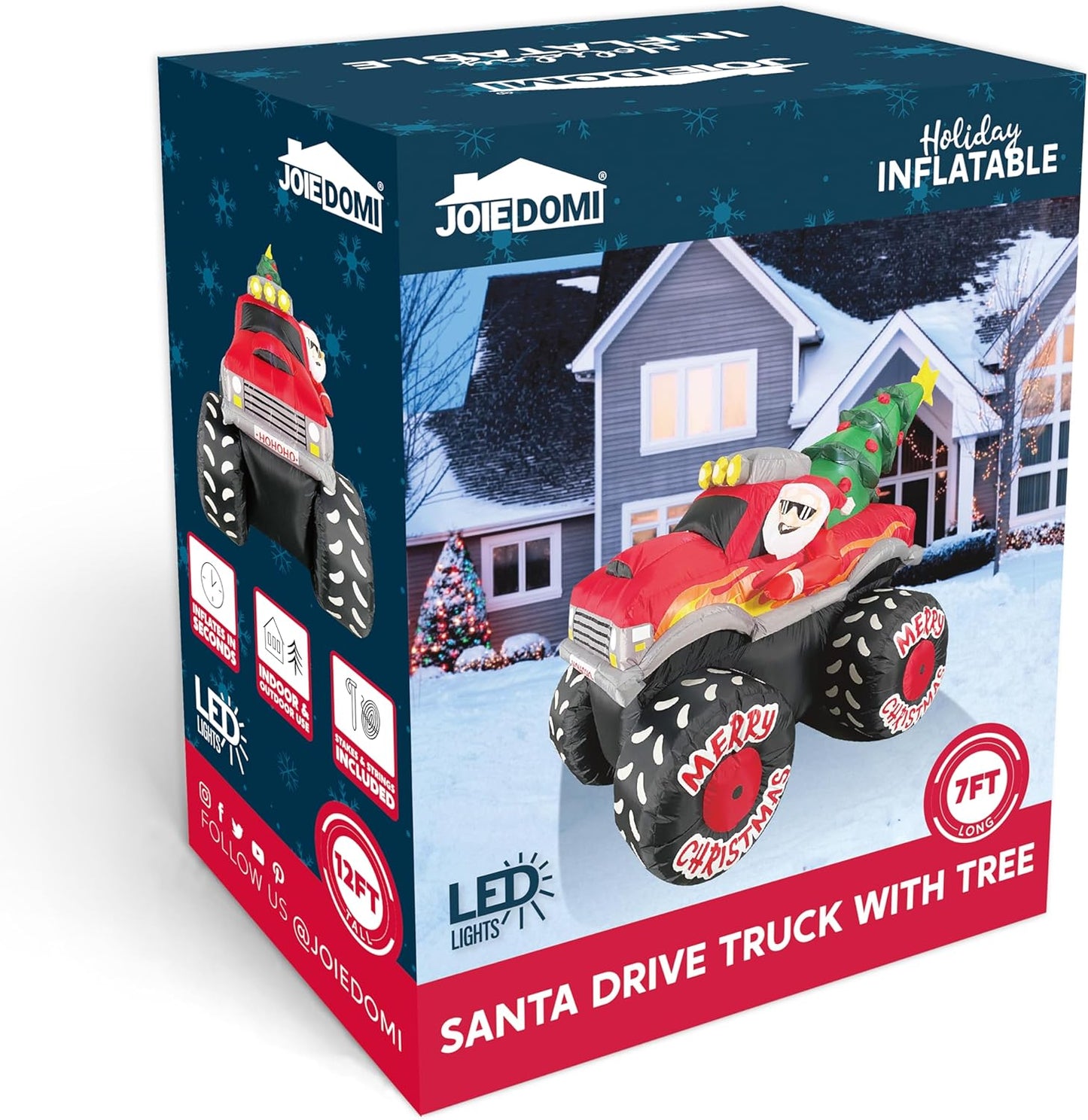 (7FT) Long Christmas Inflatable Santa Driving Truck with Christmas Tree, Blow Up Santa on Truck with Build-in LEDs for Xmas Party Decor Yard Outside Garden Holiday Decoration