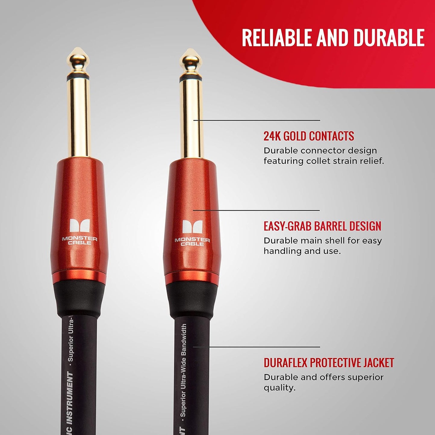Monster Prolink Acoustic Instrument Cable. 12 ft Guitar Cable. Straight to Straight Cable w/Superior Delivery Speed. Rich & Clean Sound Cord Instrument Cable.