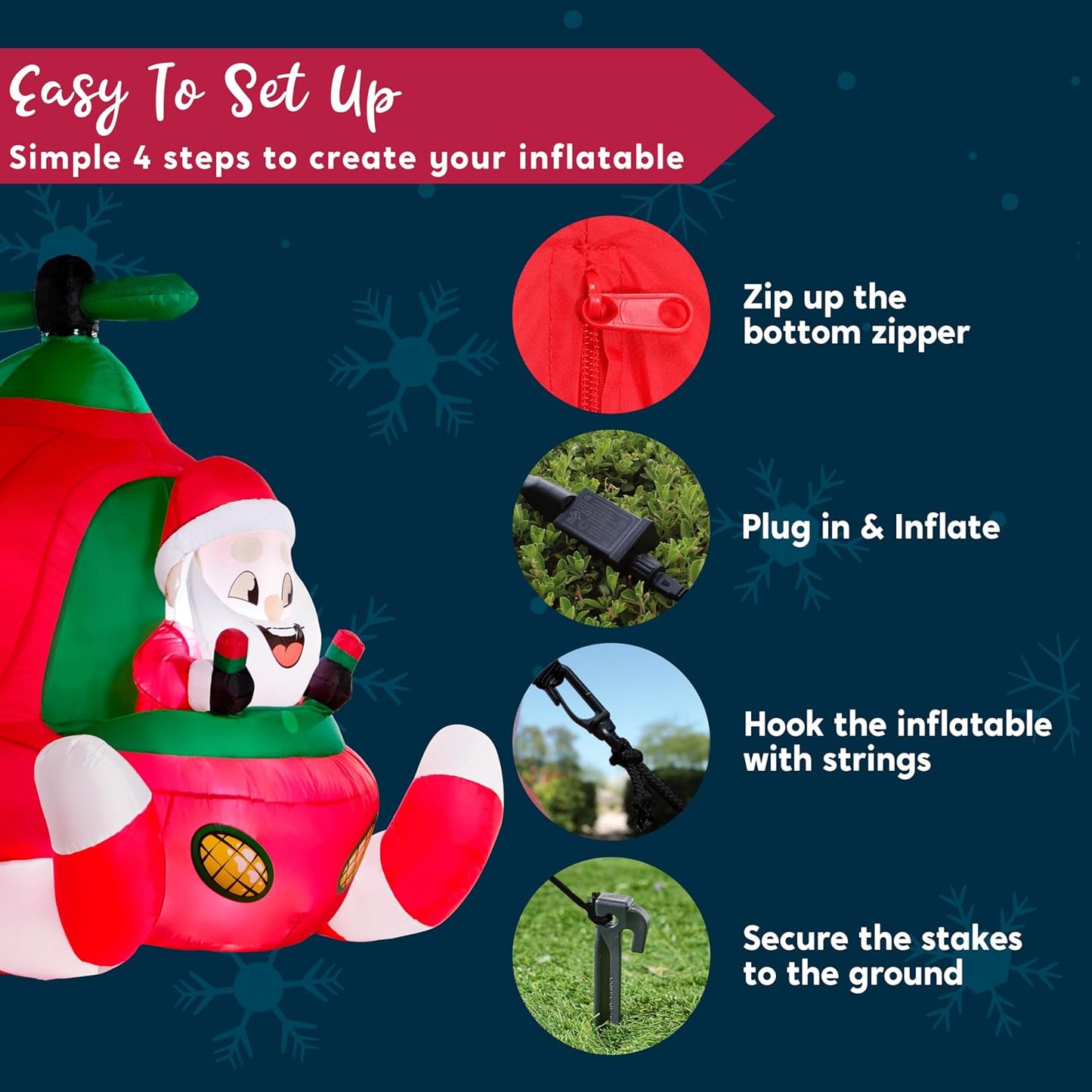 (7FT) Long Christmas Inflatable Santa Elf on Animated Helicopter, Blow Up Santa Inflatable on Flying Airplane with Rotating Propeller Decor