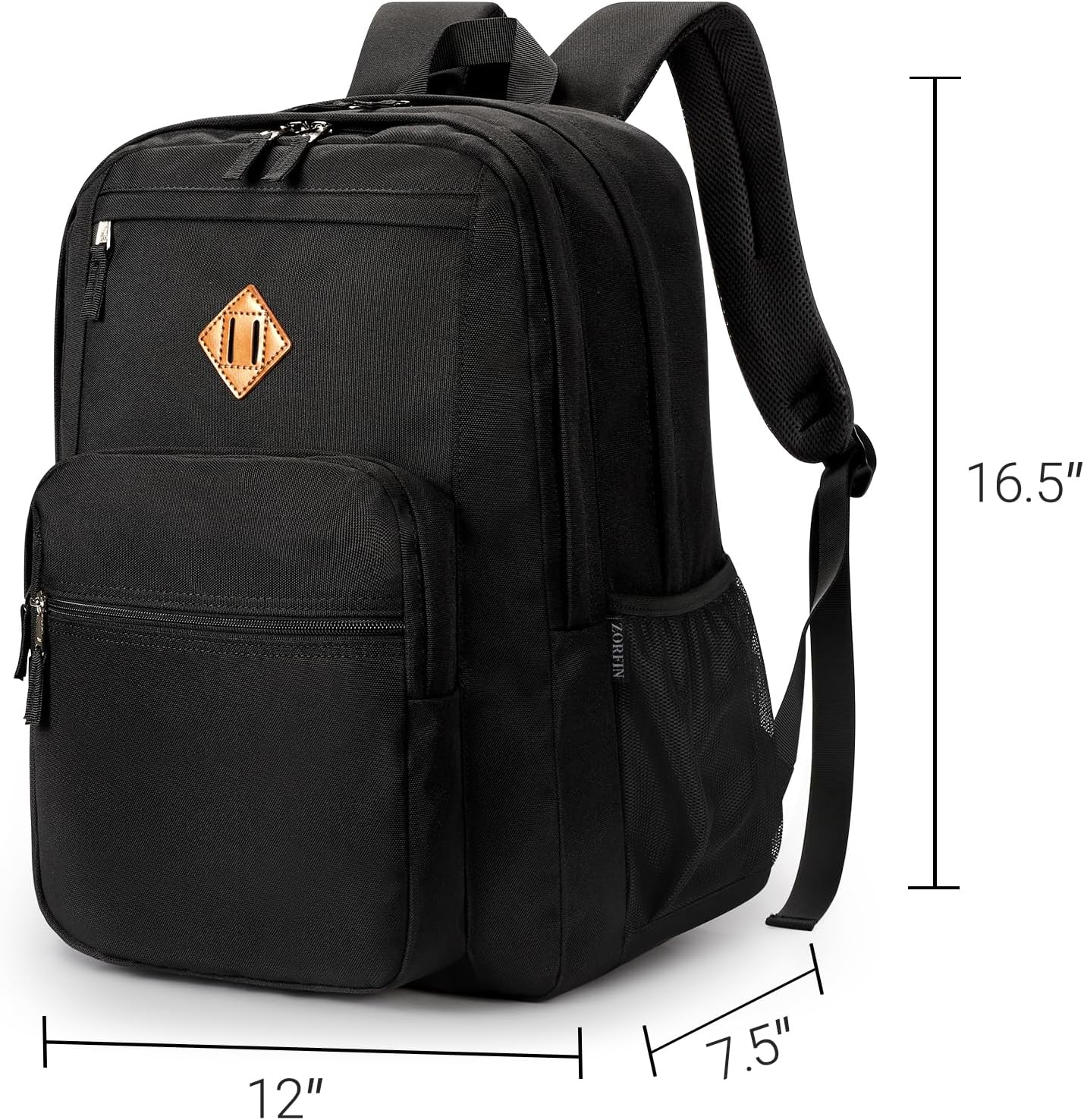 26L Black Backpack for School, College, and Travel: Water Resistant Bookbag with 8 Compartments