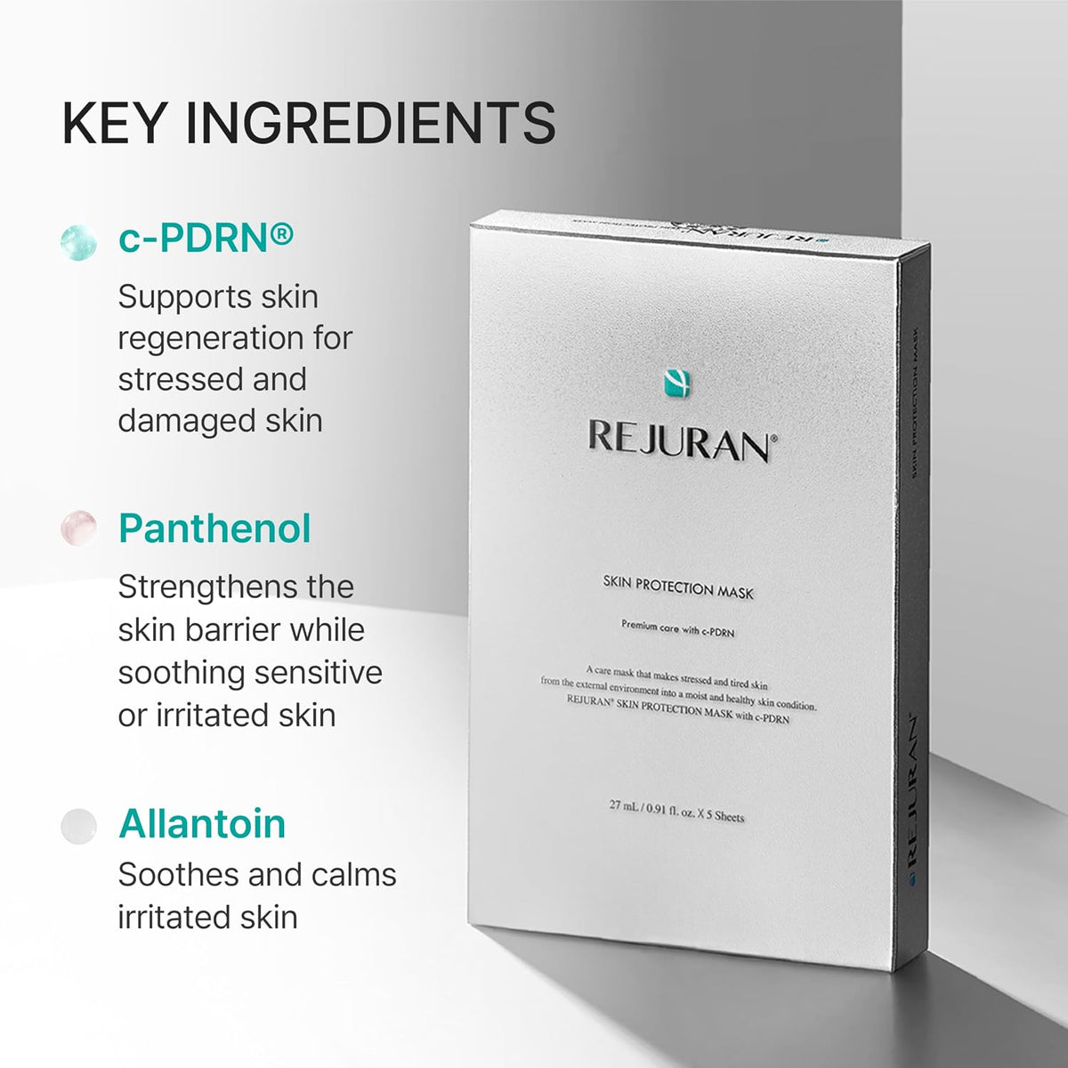 REJURAN Skin Protection Mask, c-PDRN® Soothing Face Mask, 5 Count