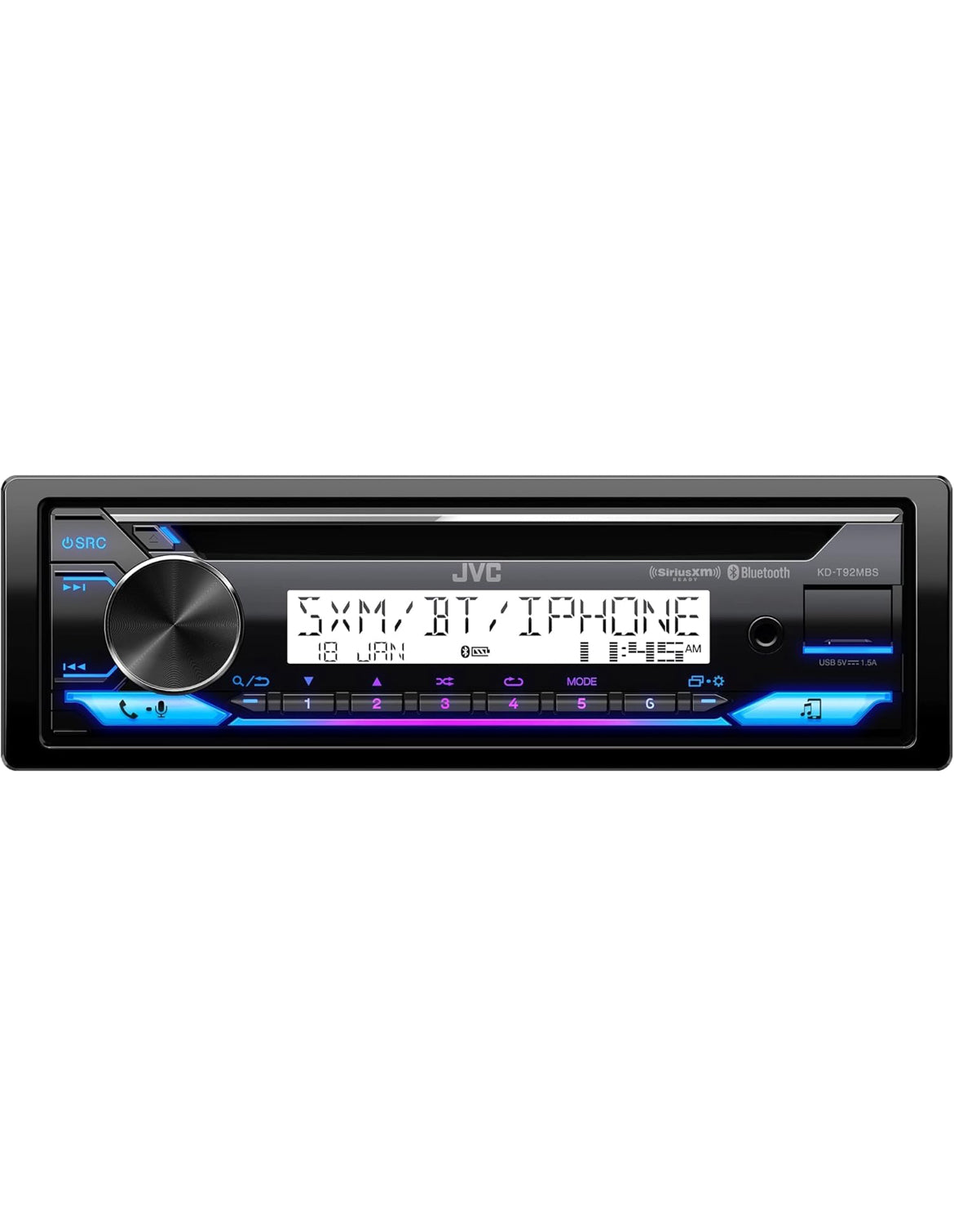 JVC KD-T92MBS Mariene Graad Motorstereo met Bluetooth, Voor-USB, AUX, Amazon Alexa, SirusXM Radio Gereed, Hoëkrag-versterker, Hoëkontrastskerm