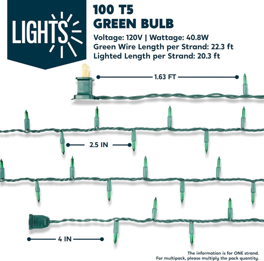 Groen Kersfees String Liggie, 100 Tel / 6.8M Boomliggies Inpropversierings - Groen Draad