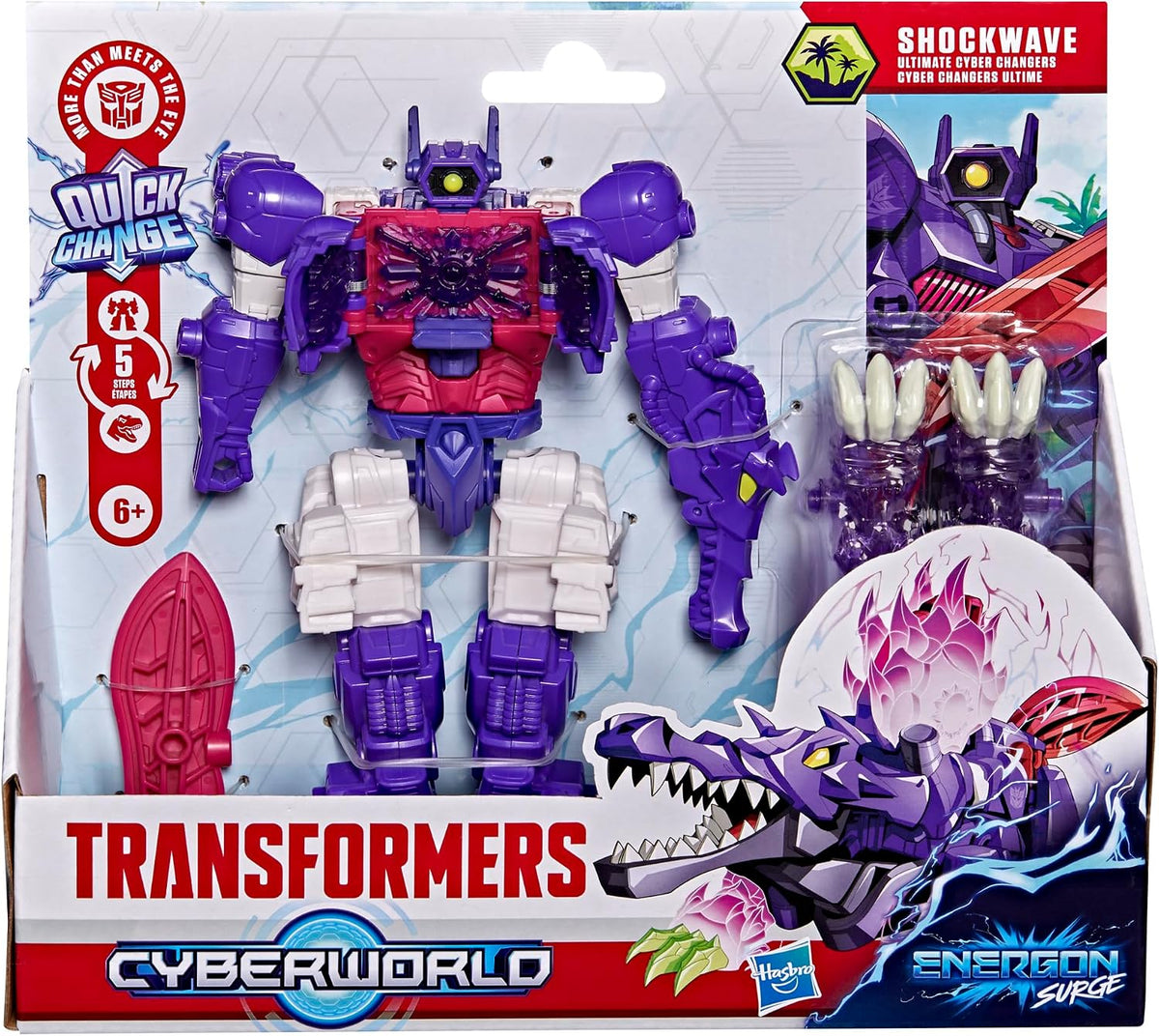 Transformers CYBERWORLD Shockwave Ultimate Cyber Changers Energon Surge Action Figure | Quick Change to Dino Mode | Robot Toys for Kids 6+