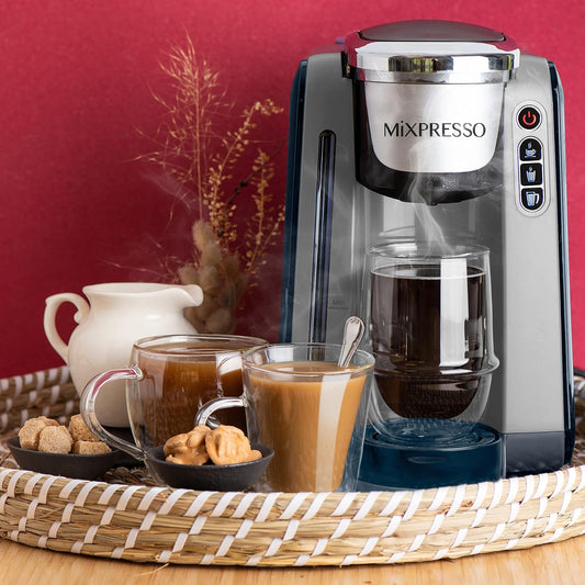 Mixpresso Enkelbedien Koffiebrouer K-Cup Peule Versoenbaar & Gemaalde koffie, Enkelbedien K-Cup Koffiemaker Met 4 Brougroottes 45oz, Vinnige Brou met Outo-afskakeling, Vinnige Brou Tegnologie