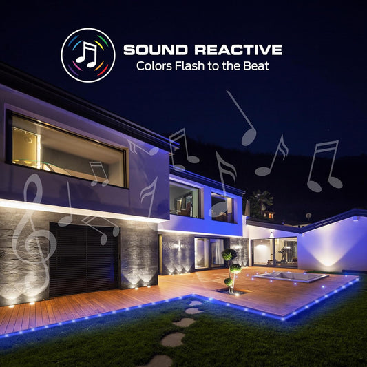 Monster Smart 50 Voet RGB+IC+WW Buiten LED Ligstrook, Klankreaktief, Dimbaar, Veelkleurig en Multi-Wit, IP44 Waterdig, Weerbestand, Toepbeheer, Versoenbaar met Alexa, Google Home, Siri